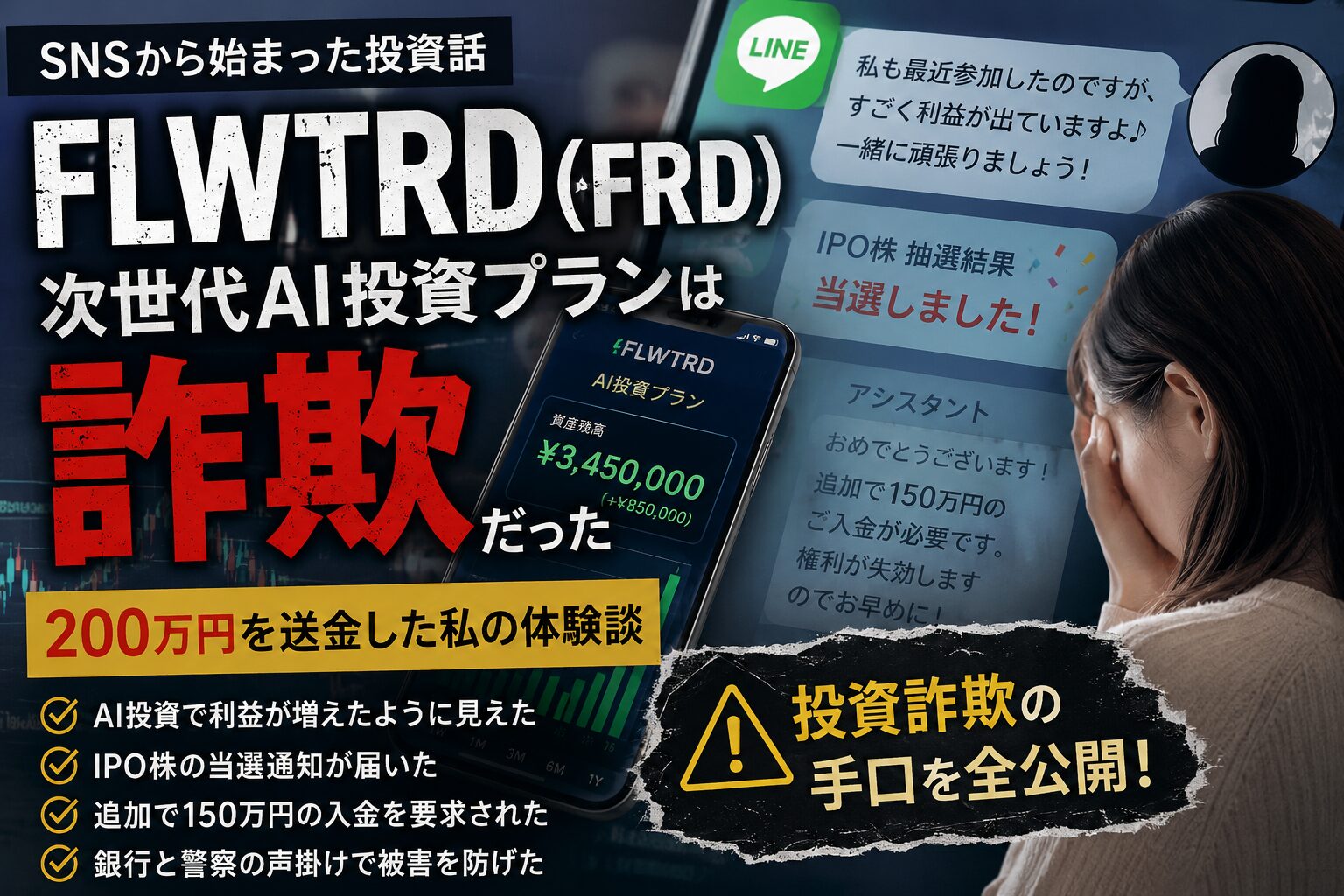 FLWTRD（FRD）次世代AI投資プランで200万円を送金した投資詐欺体験談のアイキャッチ画像