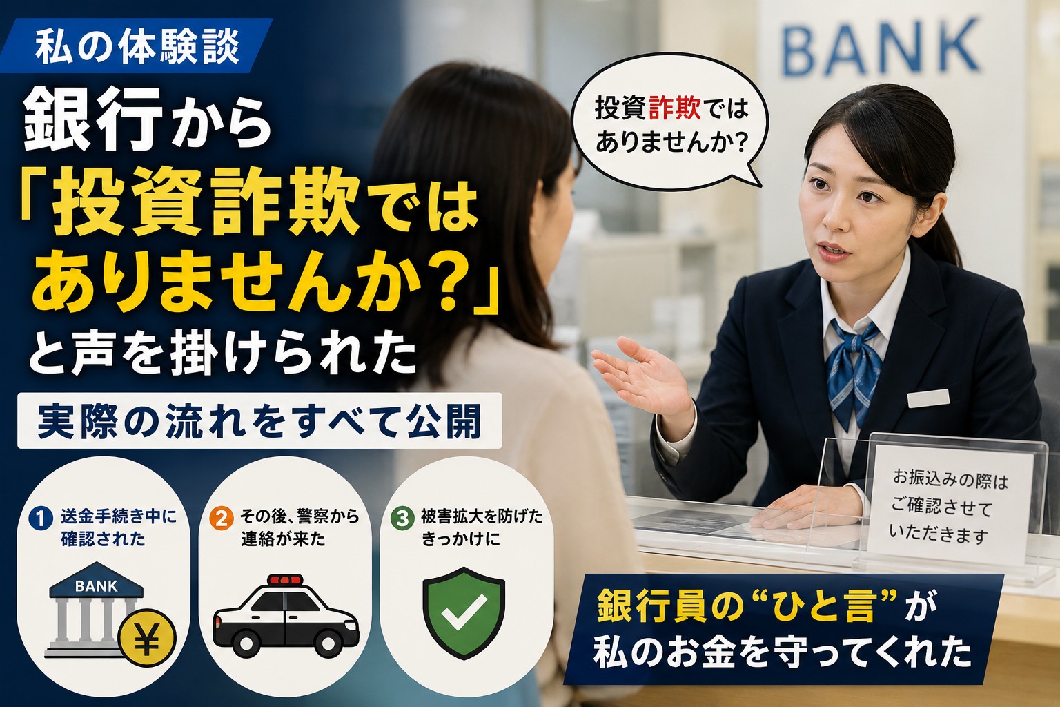 銀行から「詐欺ではありませんか？」と声をかけられた実際の流れのアイキャッチ画像